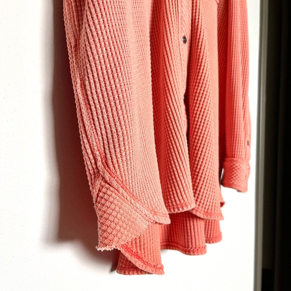 Aerie LumberJane Waffle Shirt Saturn Peach Orange Oversized Shacket Size M - Picture 8 of 11